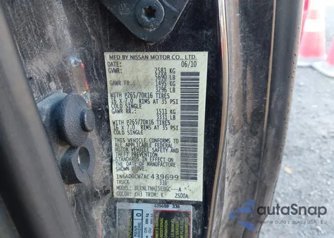 2010 Nissan Frontier Se из США, поврежденный, VIN 1N6AD0CW7AC439699